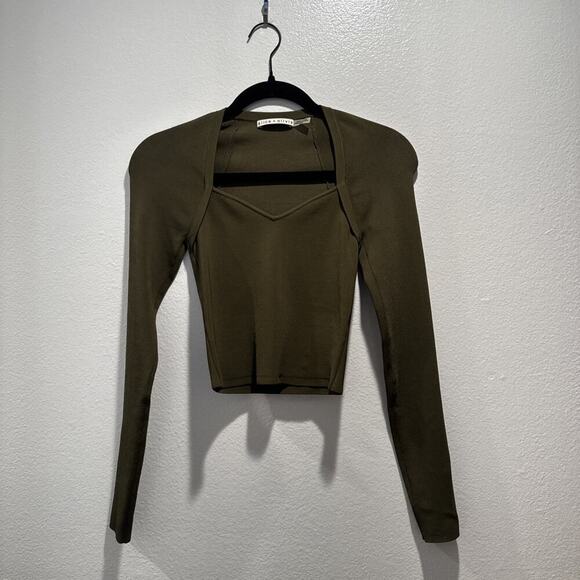 Alice + Olivia Women’s Size XS Gita Queen Anne Olive Green Crop Top Sweater - Picture 1 of 7